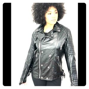 Black Faux Leather Moto Jacket w/ embellishments